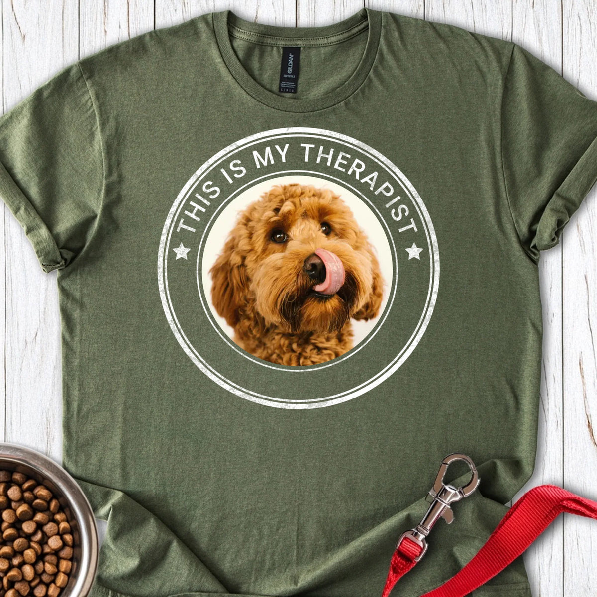 Personalized Dog My Therapist T-Shirt Unisex Softstyle T-Shirt Military Green