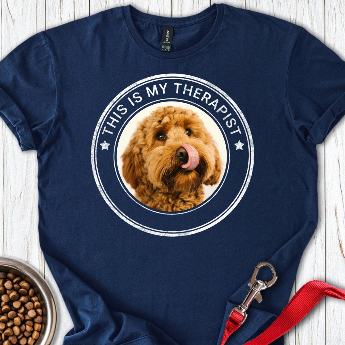 Personalized Dog My Therapist T-Shirt Unisex Softstyle T-Shirt Navy