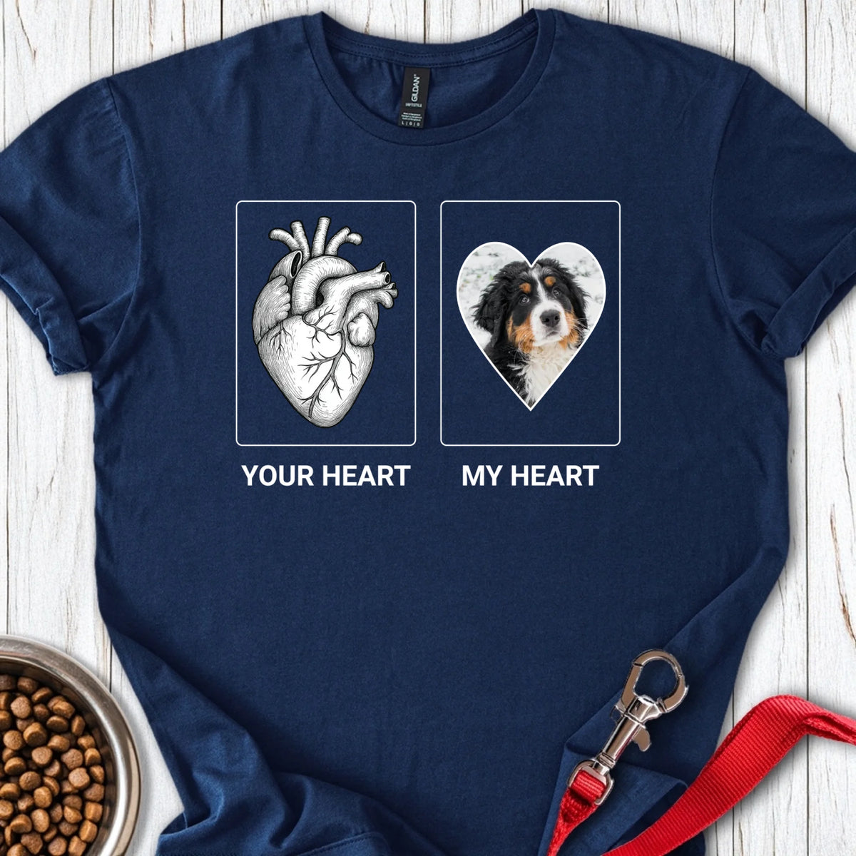 Personalized My Heart Dog T-Shirt Unisex Softstyle T-Shirt Navy
