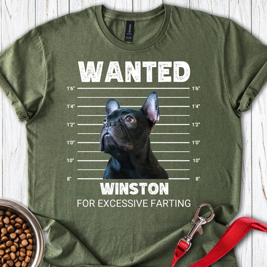 Personalized French Bulldog Mugshot Unisex Softstyle T-Shirt Military Green