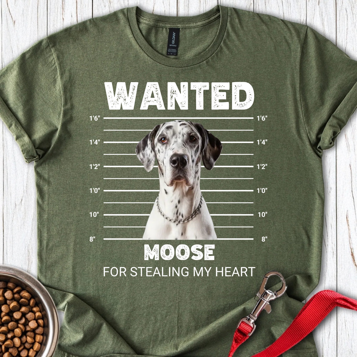 Personalized Great Dane Mugshot Unisex Softstyle T-Shirt Military Green