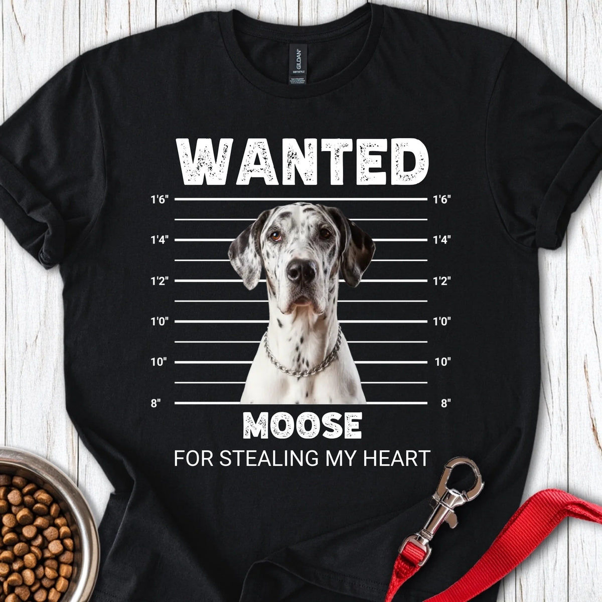 Personalized Great Dane Mugshot Unisex Softstyle T-Shirt Black