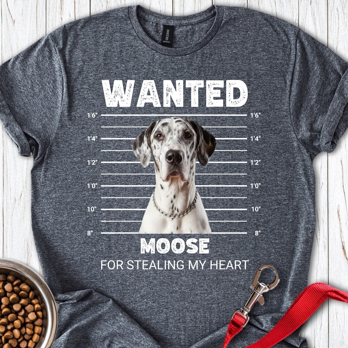Personalized Great Dane Mugshot Unisex Softstyle T-Shirt Dark Heather