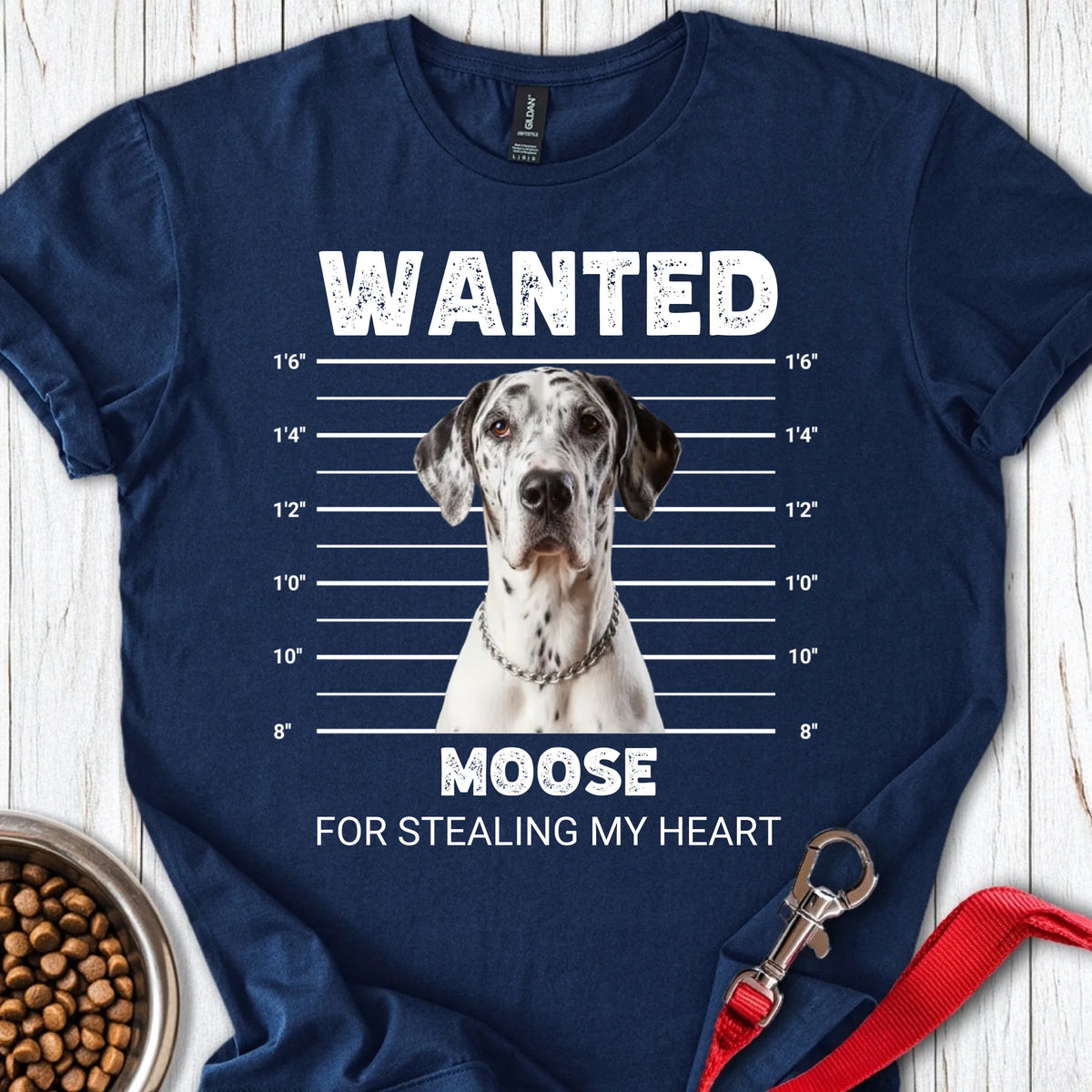 Personalized Great Dane Mugshot Unisex Softstyle T-Shirt Navy