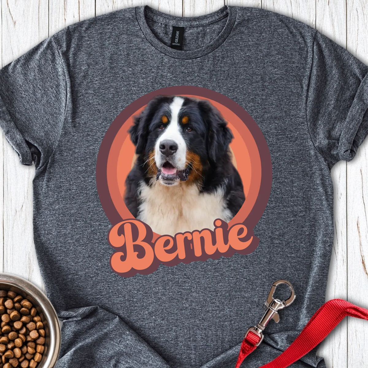 Personalized Bernese Mountain Dog Portrait Unisex Softstyle T-Shirt Dark Heather