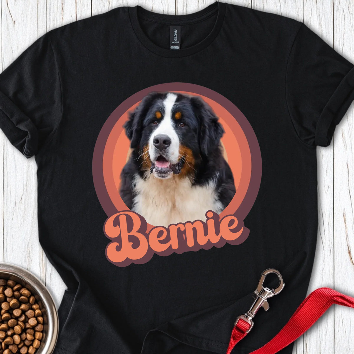 Personalized Bernese Mountain Dog Portrait Unisex Softstyle T-Shirt Black