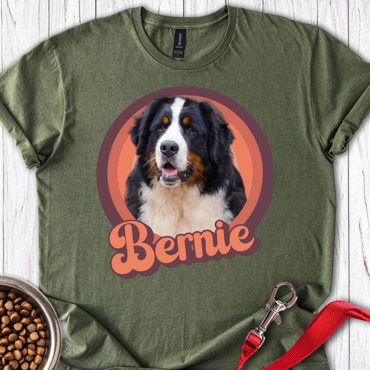 Personalized Bernese Mountain Dog Portrait Unisex Softstyle T-Shirt Military Green