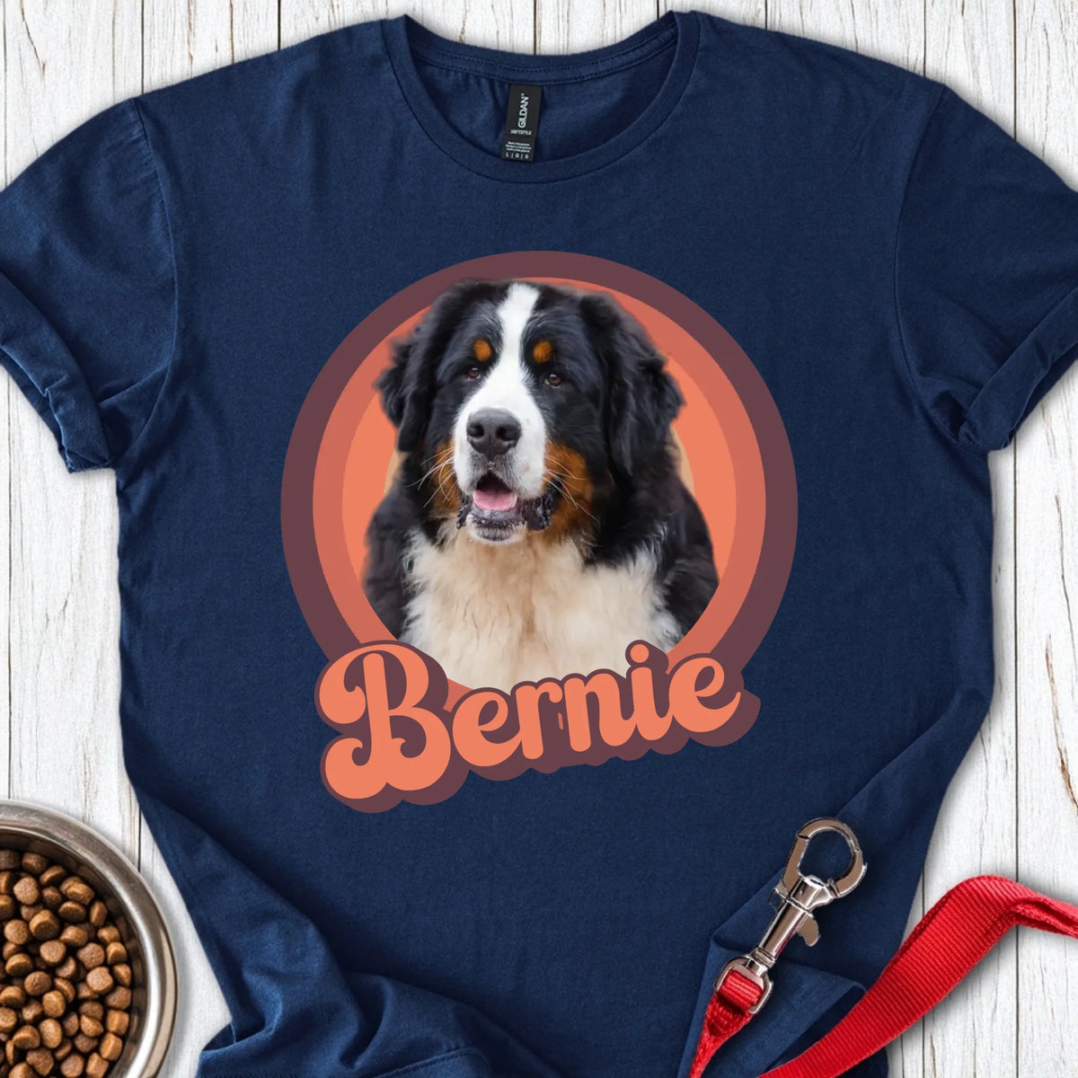 Personalized Bernese Mountain Dog Portrait Unisex Softstyle T-Shirt Navy