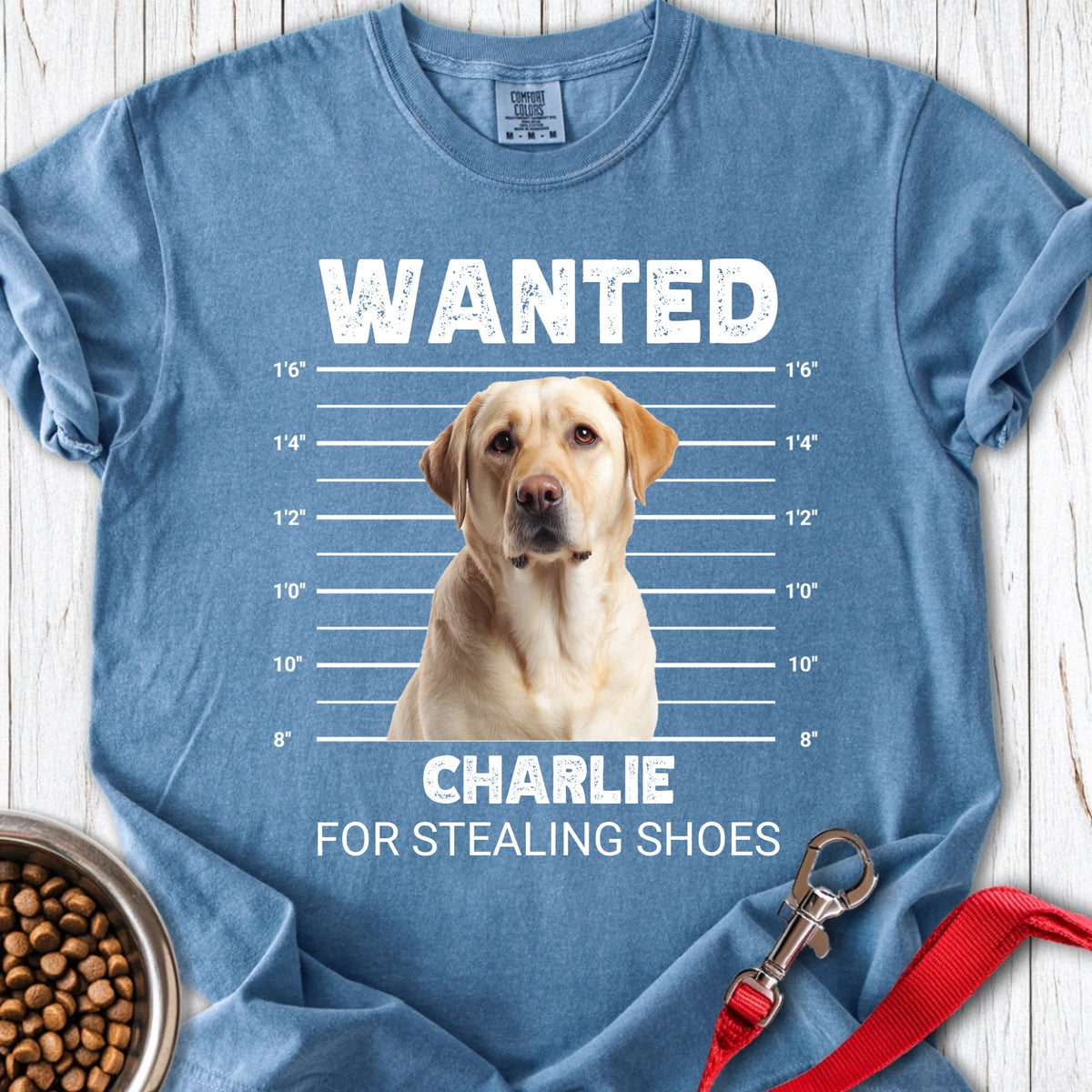 Personalized Dog Mugshot Premium Tee Unisex Garment-Dyed T-shirt Blue Jean