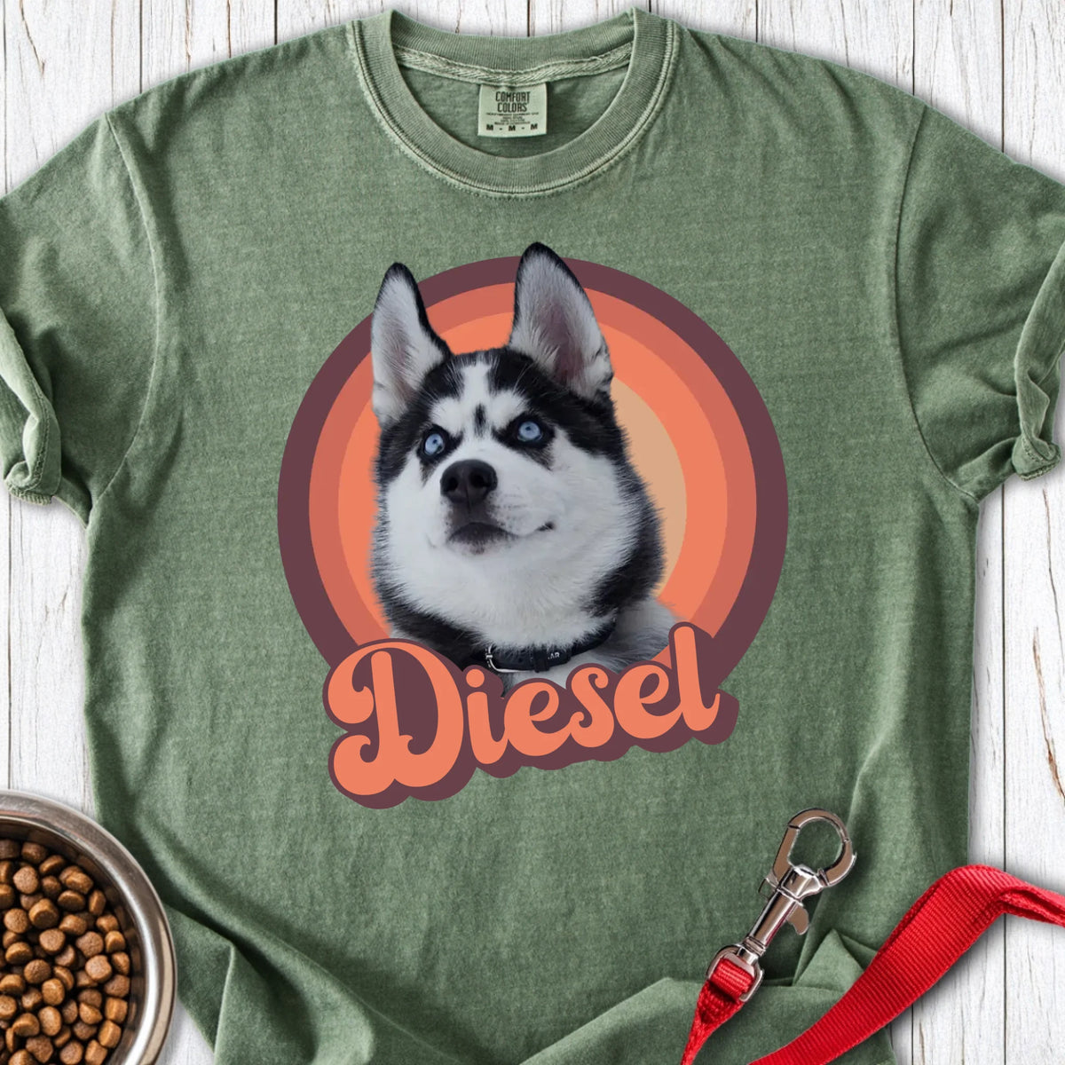 Personalized Dog Portrait Premium Tee Unisex Garment-Dyed T-shirt Moss