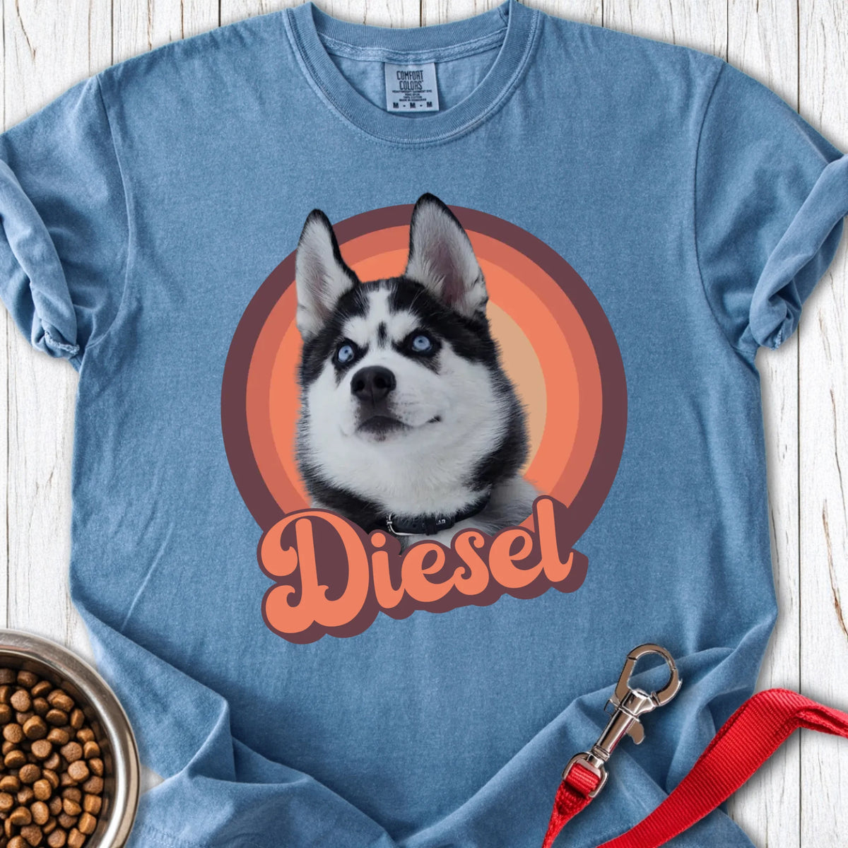 Personalized Dog Portrait Premium Tee Unisex Garment-Dyed T-shirt Blue Jean