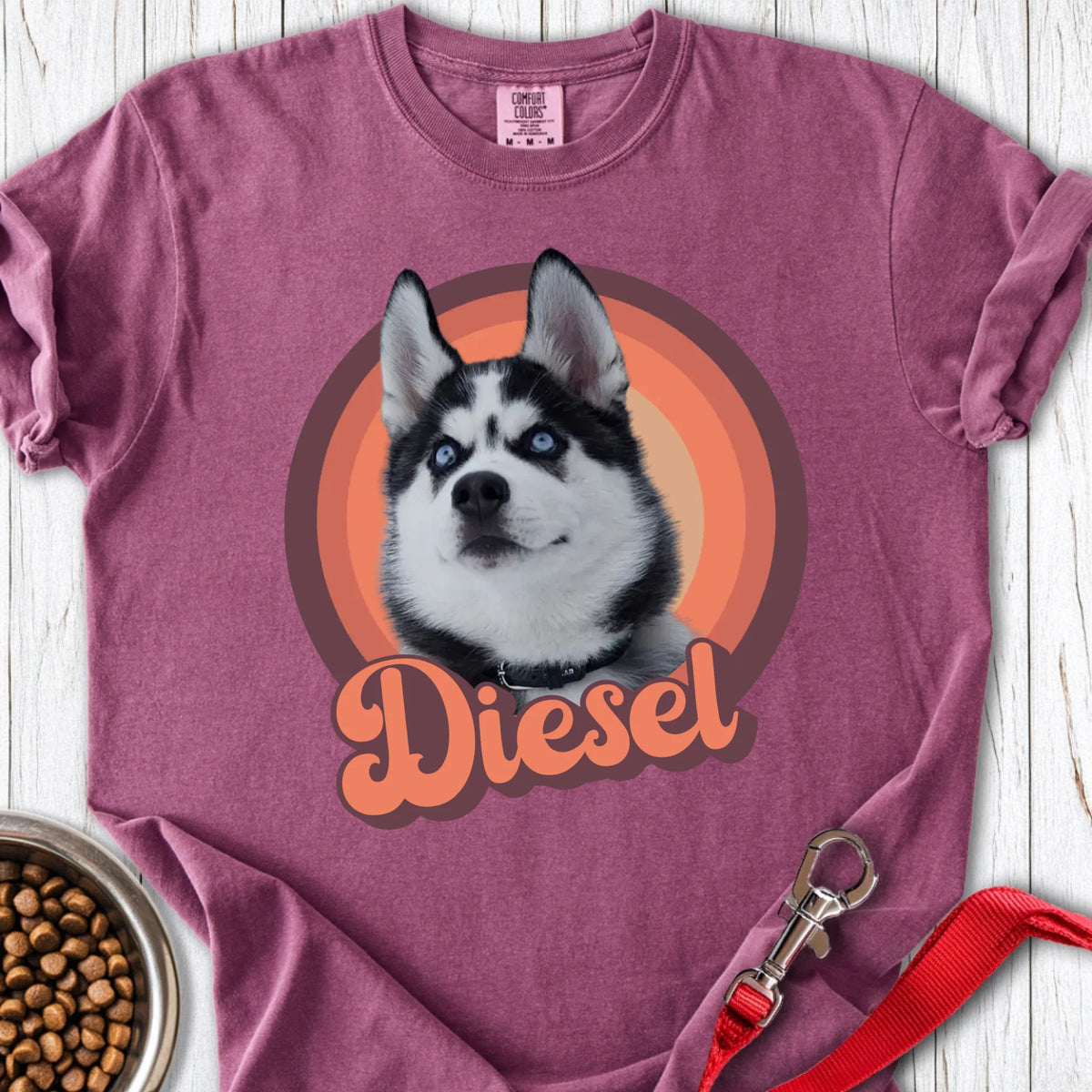 Personalized Dog Portrait Premium Tee Unisex Garment-Dyed T-shirt Berry