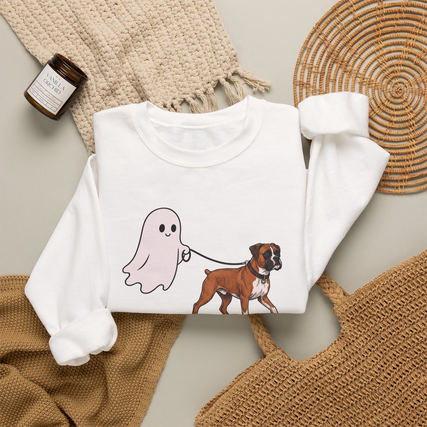 Halloween Ghost Boxer Crewneck Sweatshirt