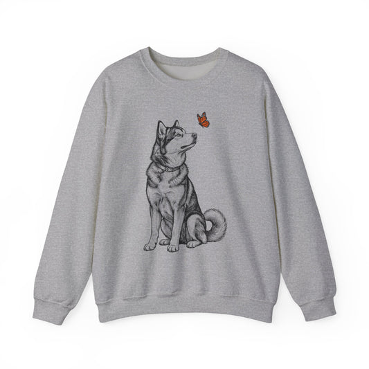 Alaskan Malamute Butterfly Crewneck Sweatshirt Sport Grey