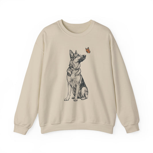 German Shepherd Butterfly Crewneck Sweatshirt Sand