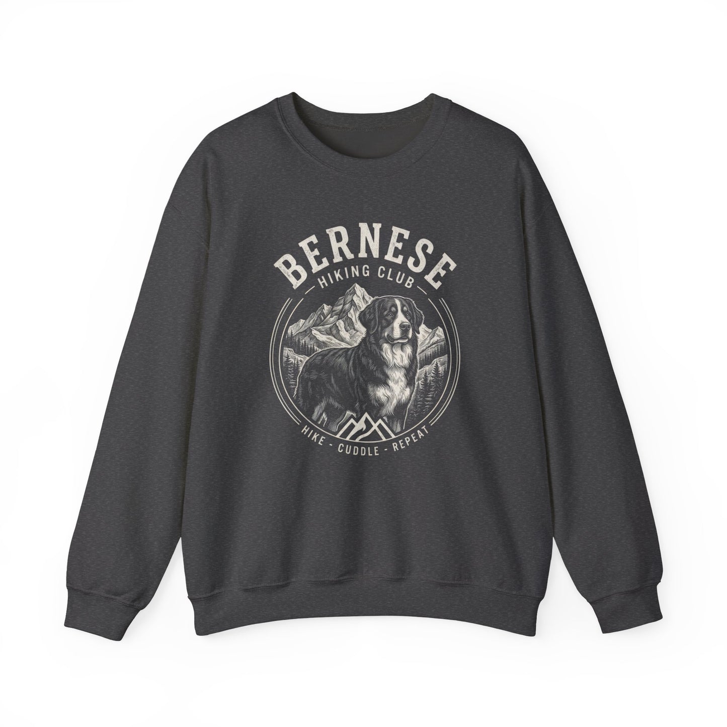 Bernese Mountain Dog Hiking Club Crewneck Sweatshirt Dark Heather