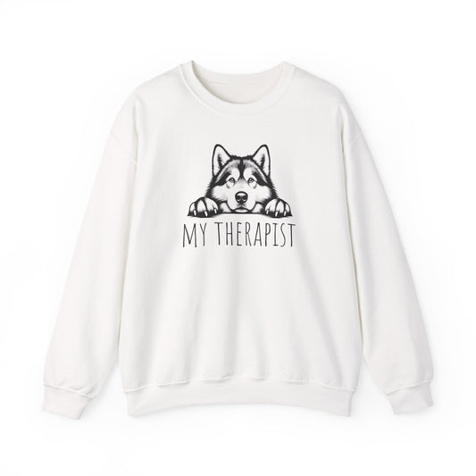 Alaskan Malamute My Therapist Crewneck Sweatshirt White