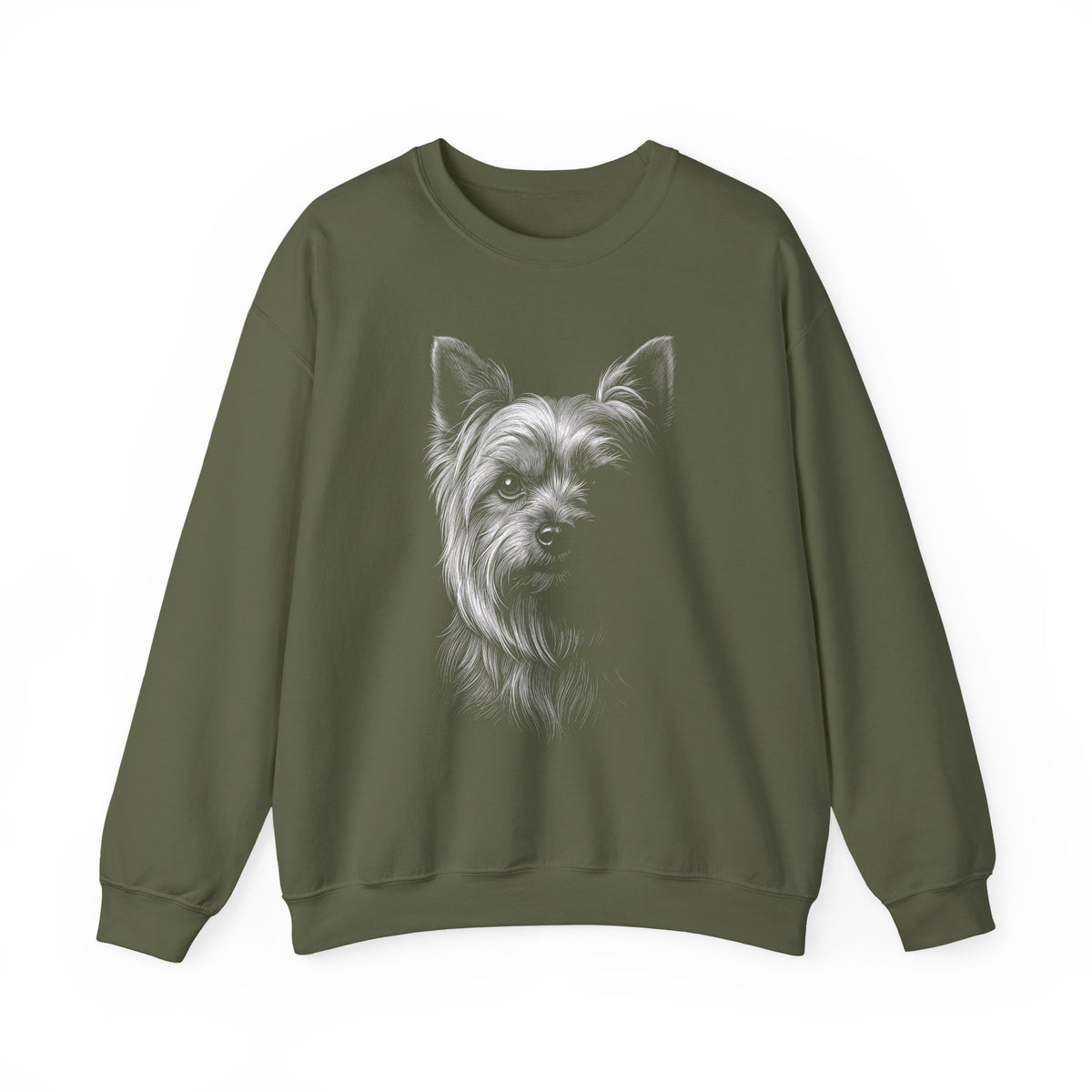 Yorkshire Terrier Engraved Crewneck Sweatshirt Military Green