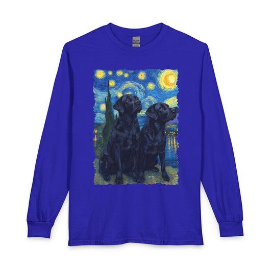 Two Black Labs Van Gogh Long Sleeve Royal