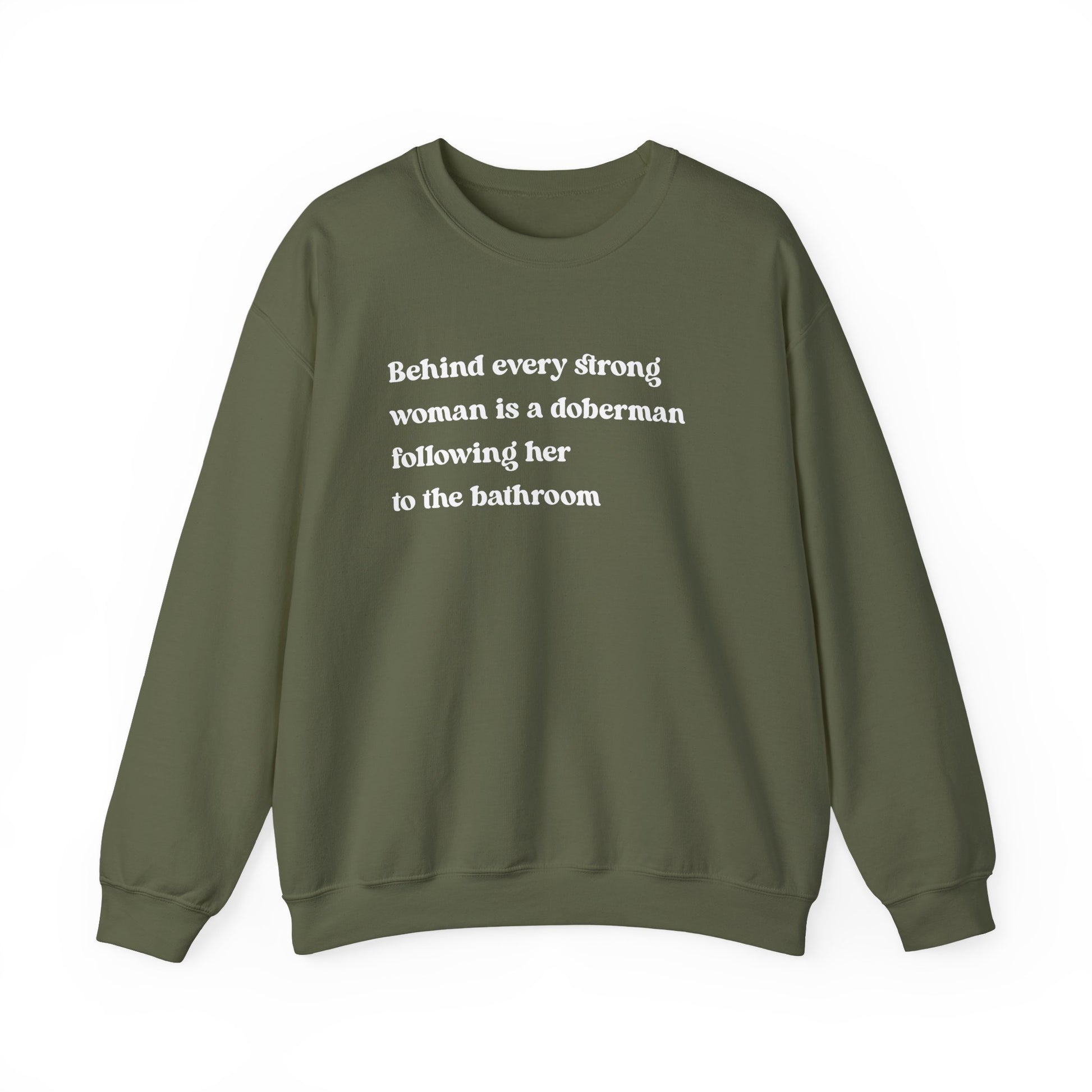 Doberman Strong Woman Crewneck Sweatshirt Military Green