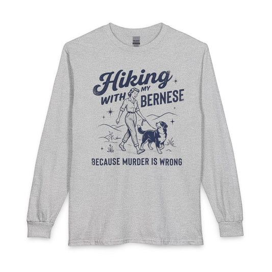 Hiking With My Bernese Mountain Dog Long Sleeve Sport Grey