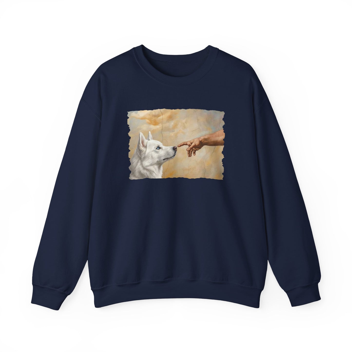 God Creates White Husky Crewneck Sweatshirt Navy