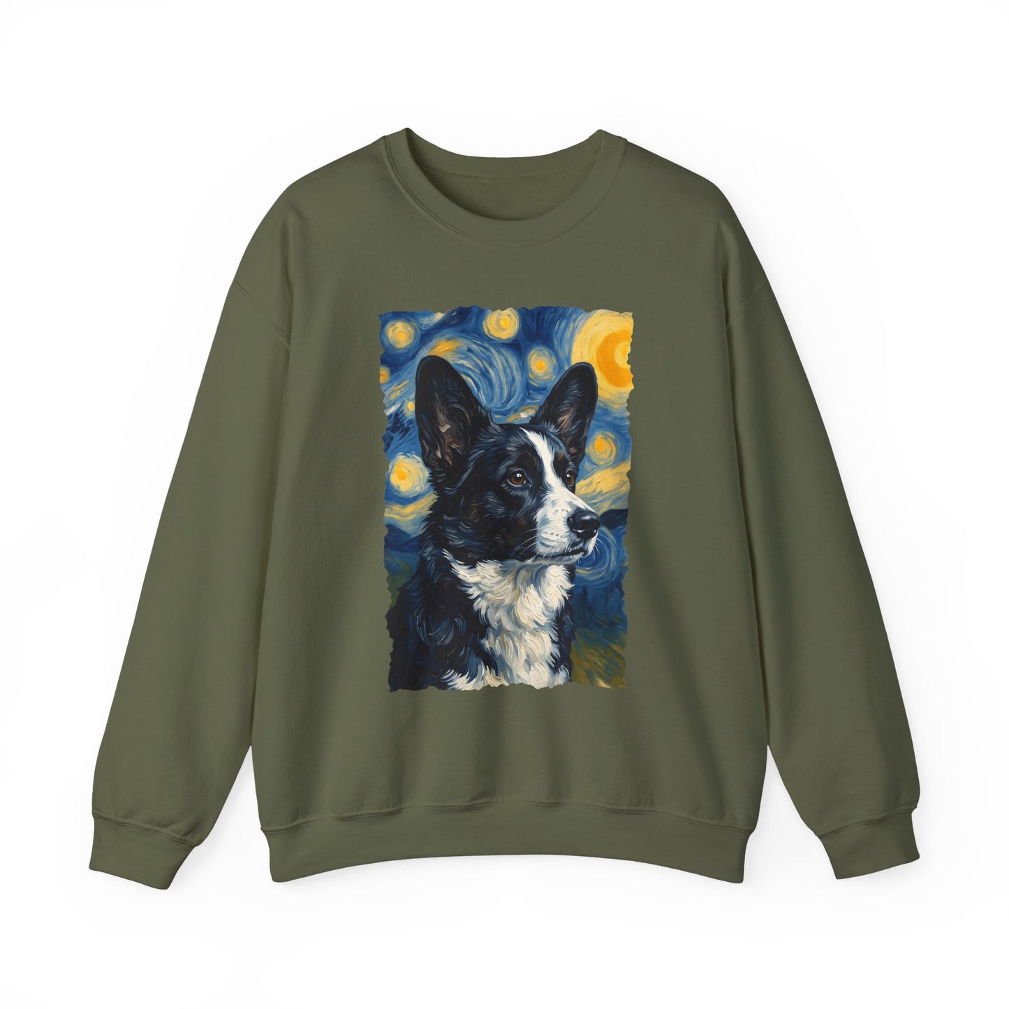 Cardigan Welsh Corgi Black And White Van Gogh Crewneck Sweatshirt