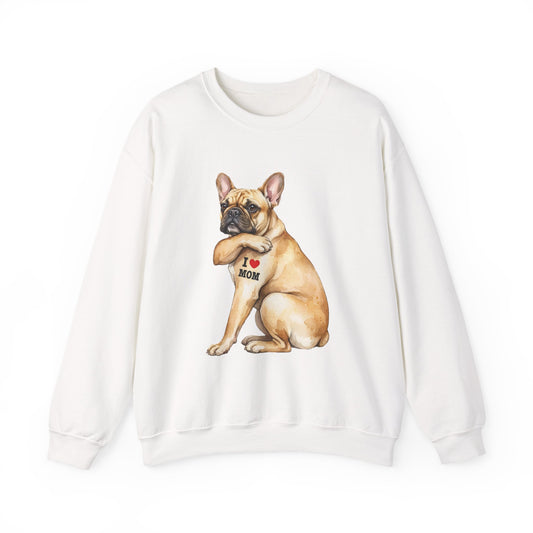 French Bulldog I Love Mom Crewneck Sweatshirt White