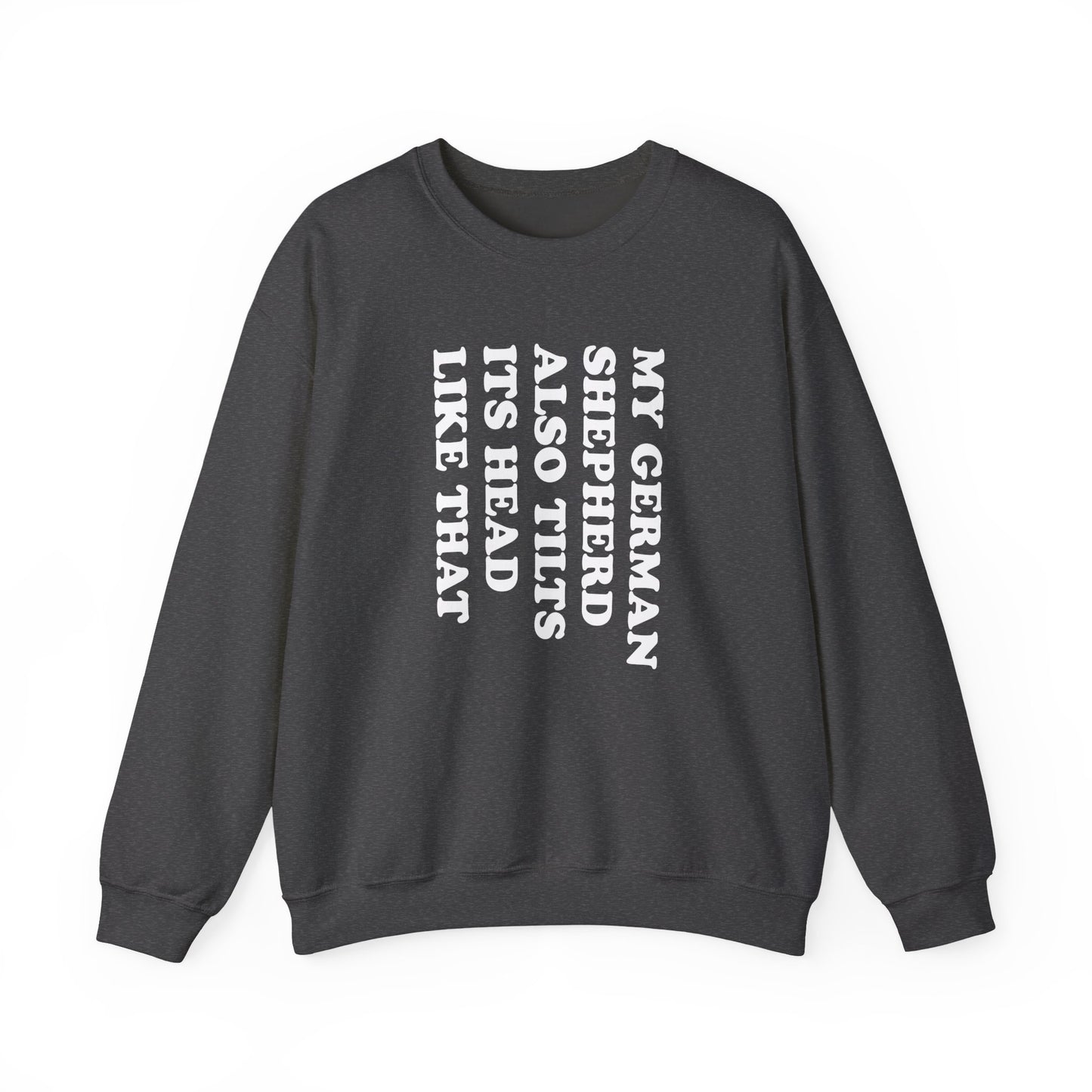 Tilt German Shepherd Crewneck Sweatshirt Dark Heather