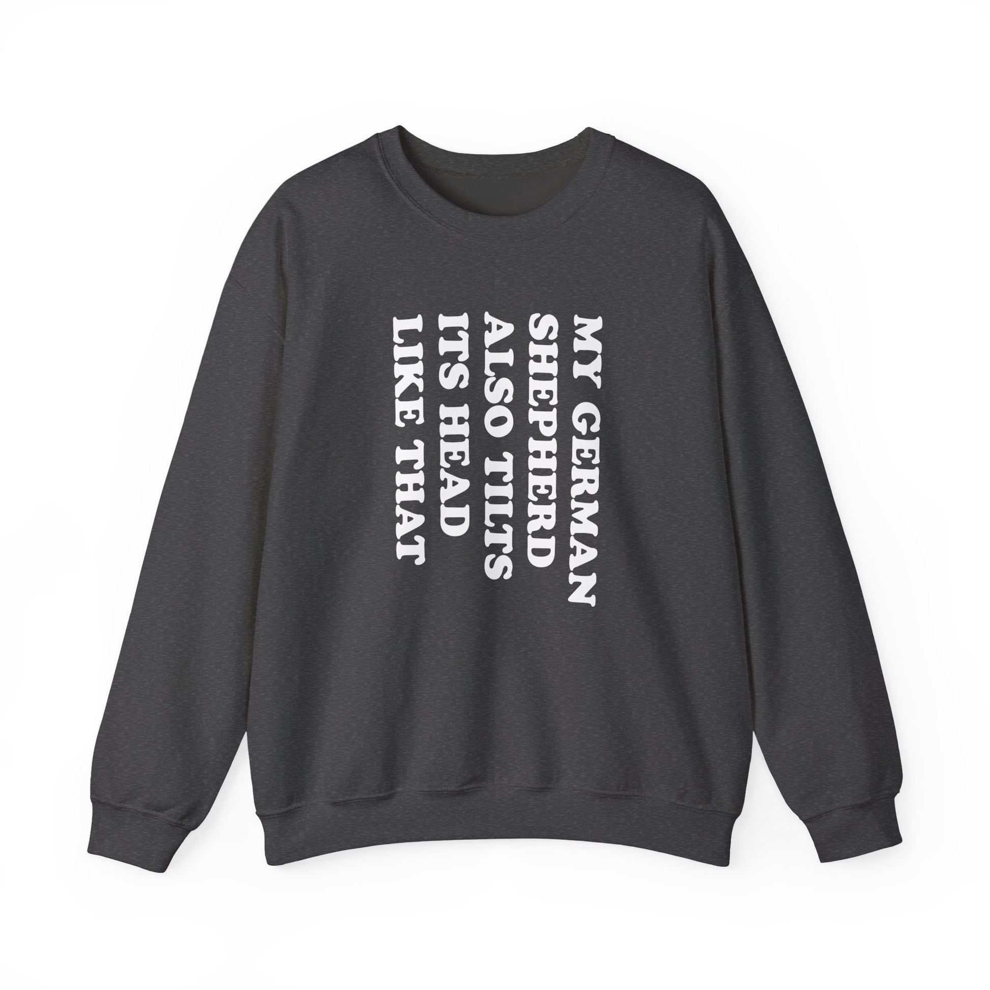 Tilt German Shepherd Crewneck Sweatshirt Dark Heather