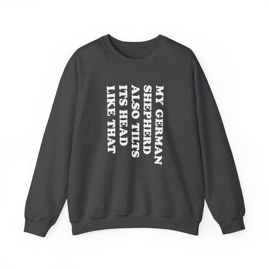 Tilt German Shepherd Crewneck Sweatshirt Dark Heather