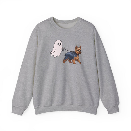 Yorkshire Terrier Ghost Walk Crewneck Sweatshirt Sport Grey