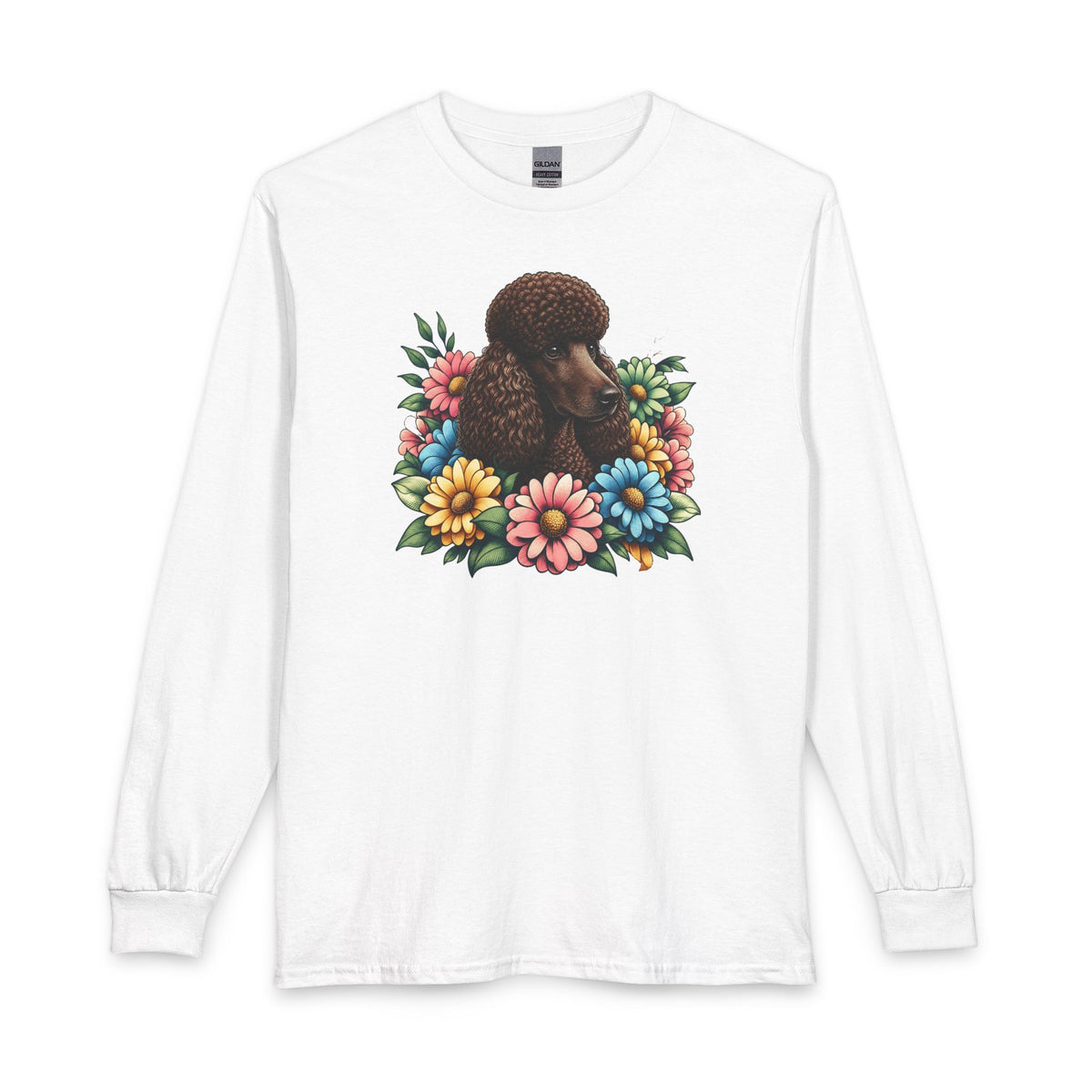Standard Poodle Flower Wreath Chocolate Long Sleeve