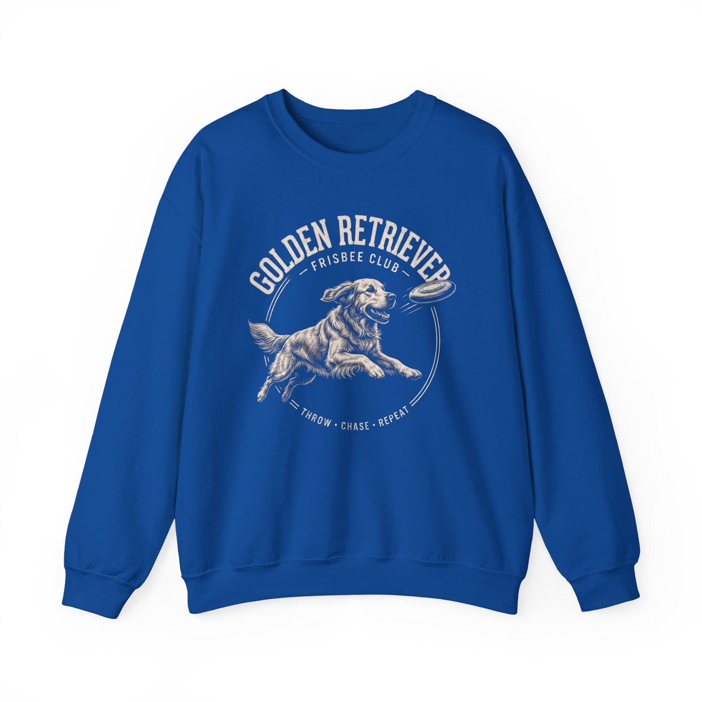 Golden Retriever Frisbee Club Crewneck Sweatshirt Royal