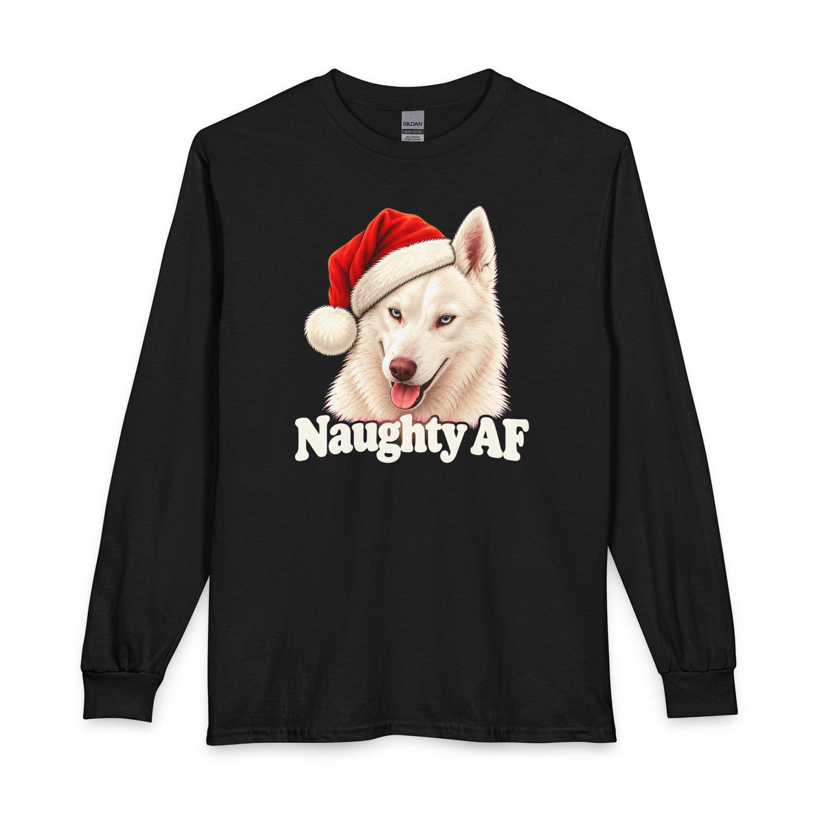 White Husky Naughty Christmas Long Sleeve