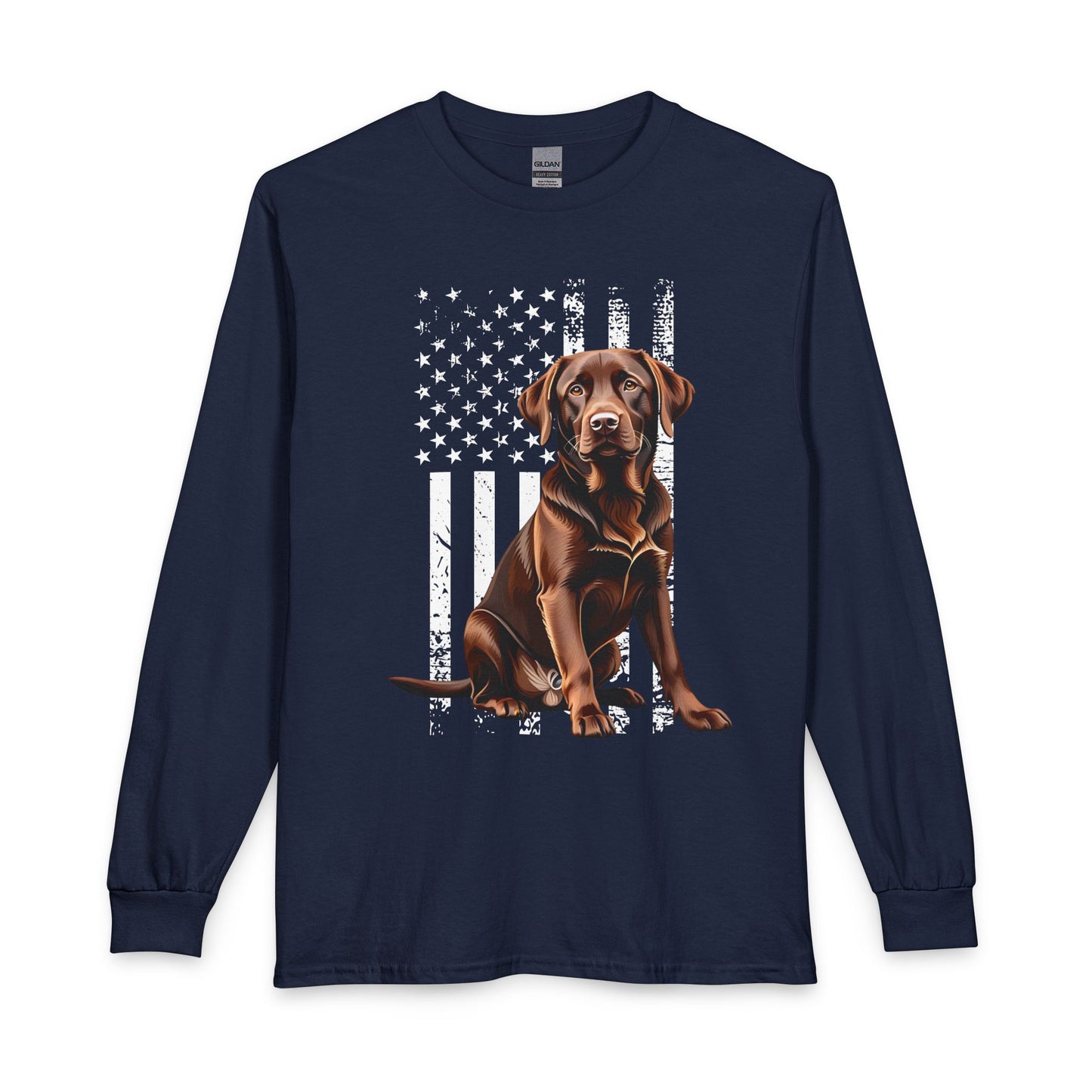 Chocolate Labrador USA Flag Long Sleeve