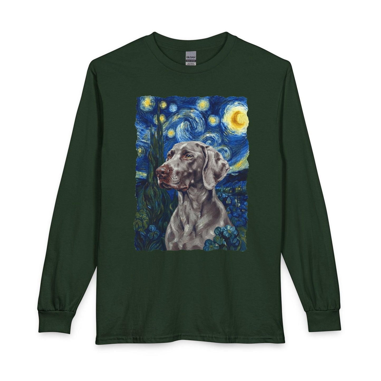 Weimaraner Van Gogh Long Sleeve Forest Green