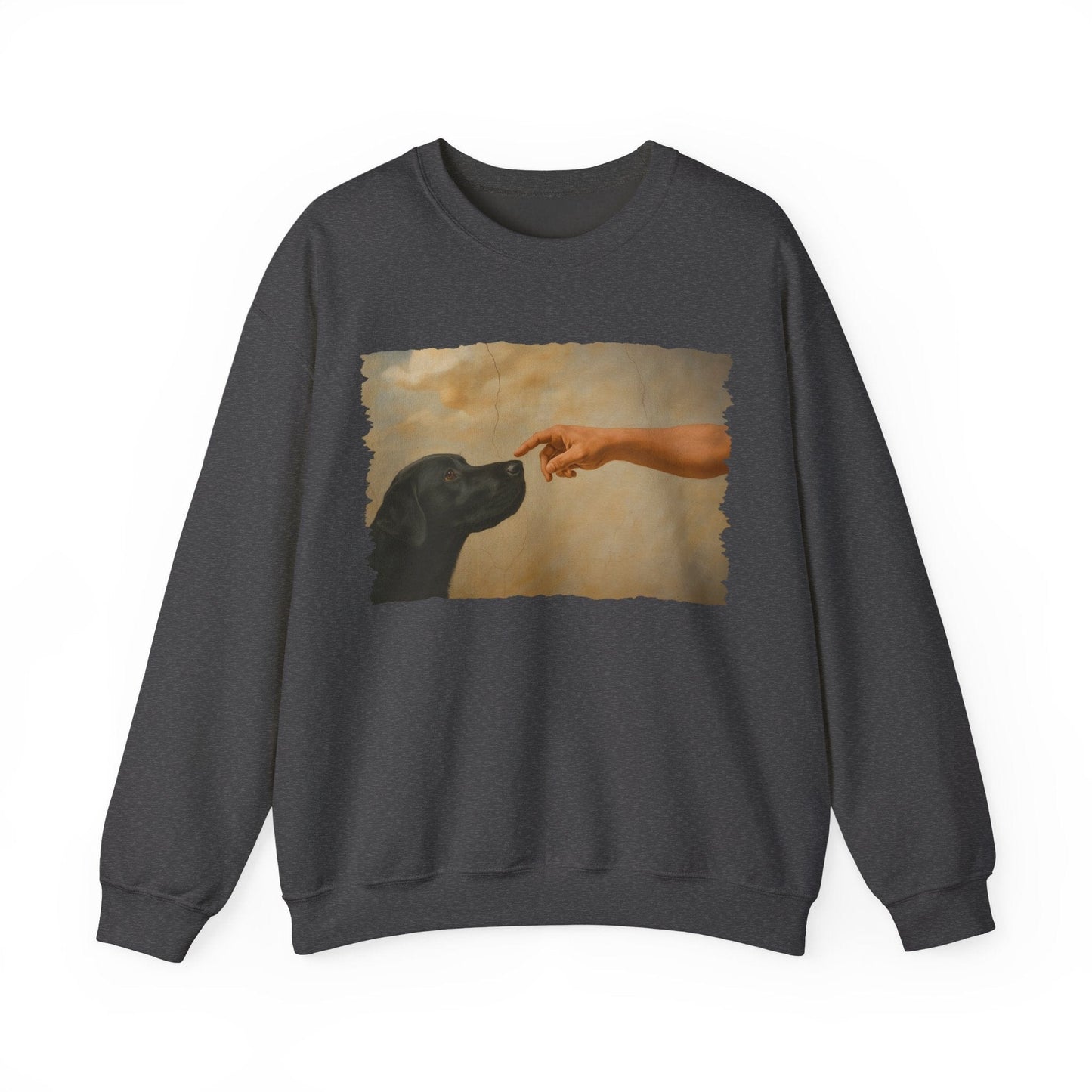 God Creates Black Lab Crewneck Sweatshirt Dark Heather