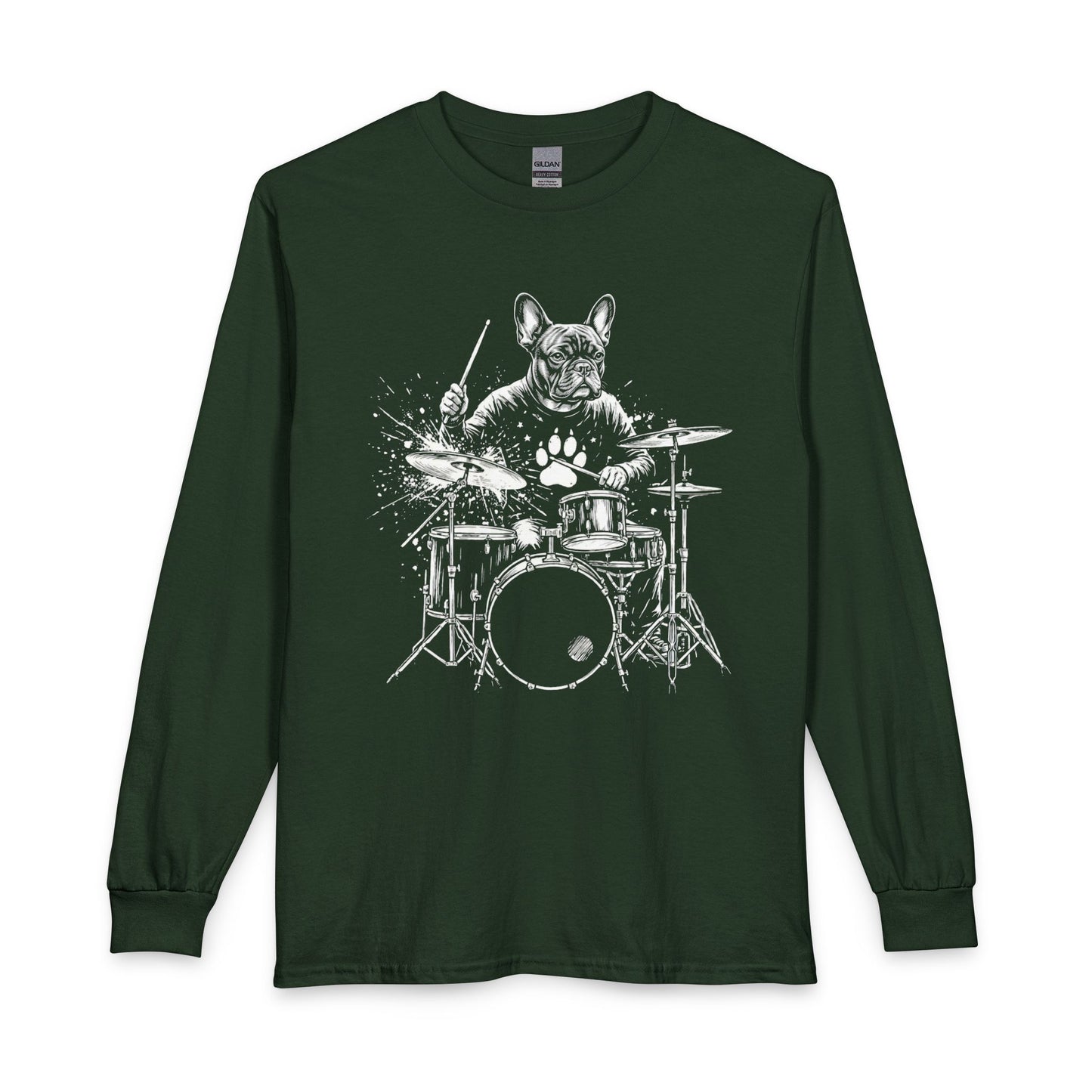 French Bulldog Drummer Long Sleeve Forest Green