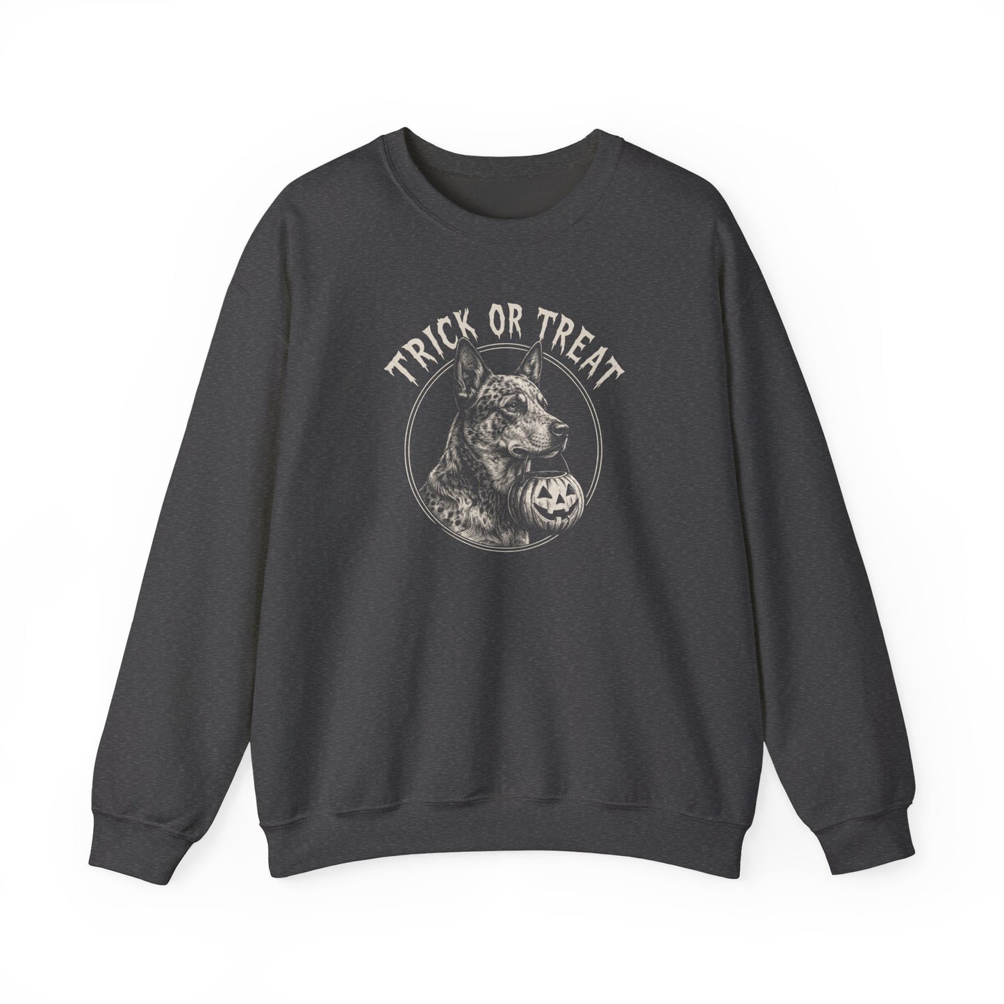 Blue Heeler Trick or Treat Halloween Crewneck Sweatshirt