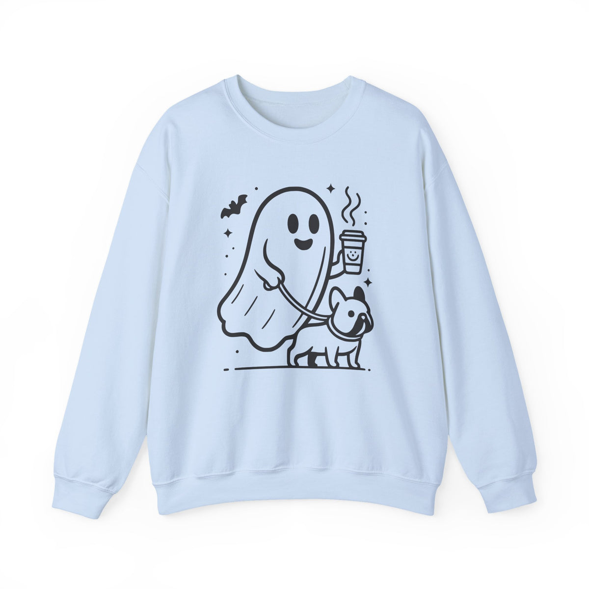 French Bulldog Halloween Ghost Crewneck Sweatshirt Light Blue