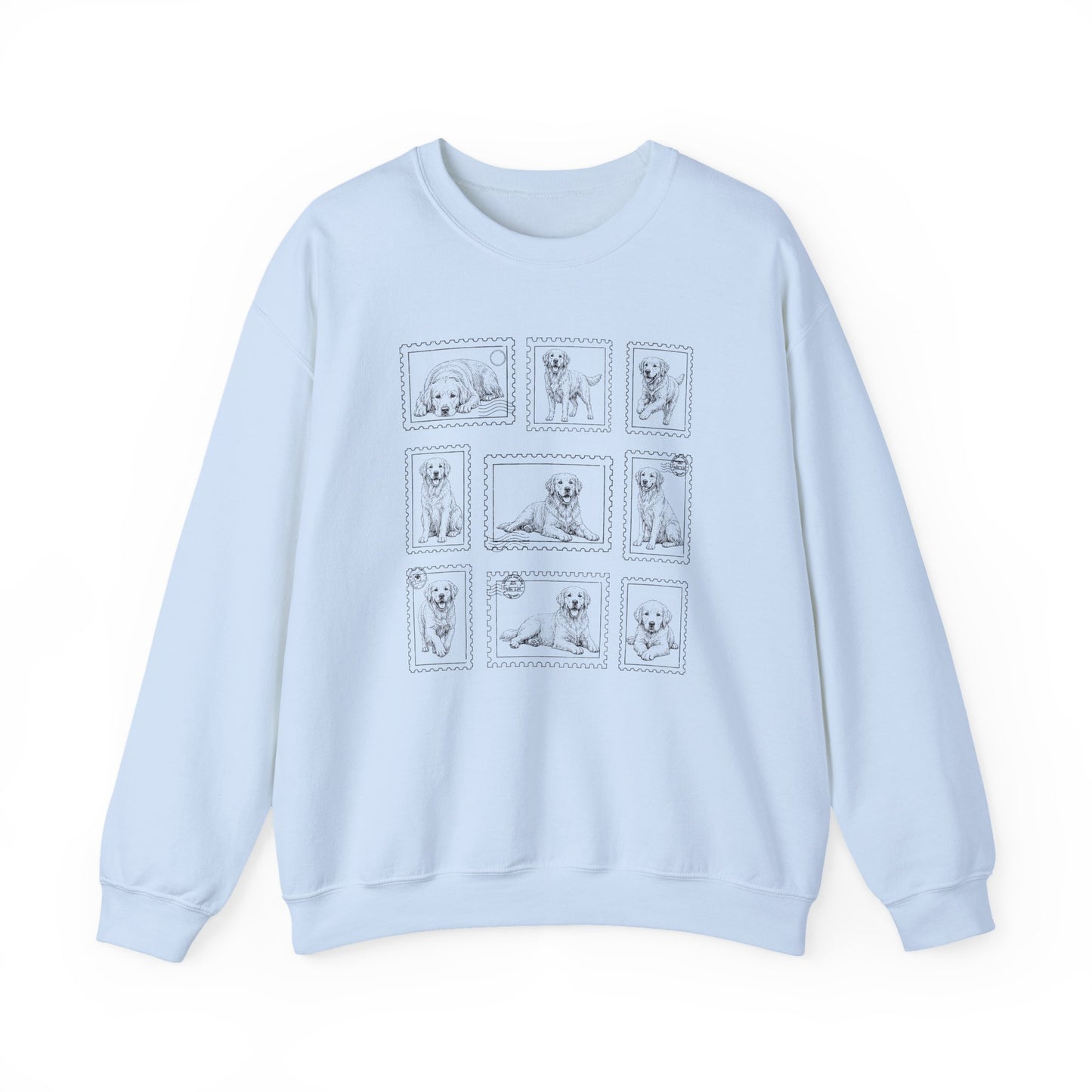 Golden Retriever Stamps Crewneck Sweatshirt Light Blue