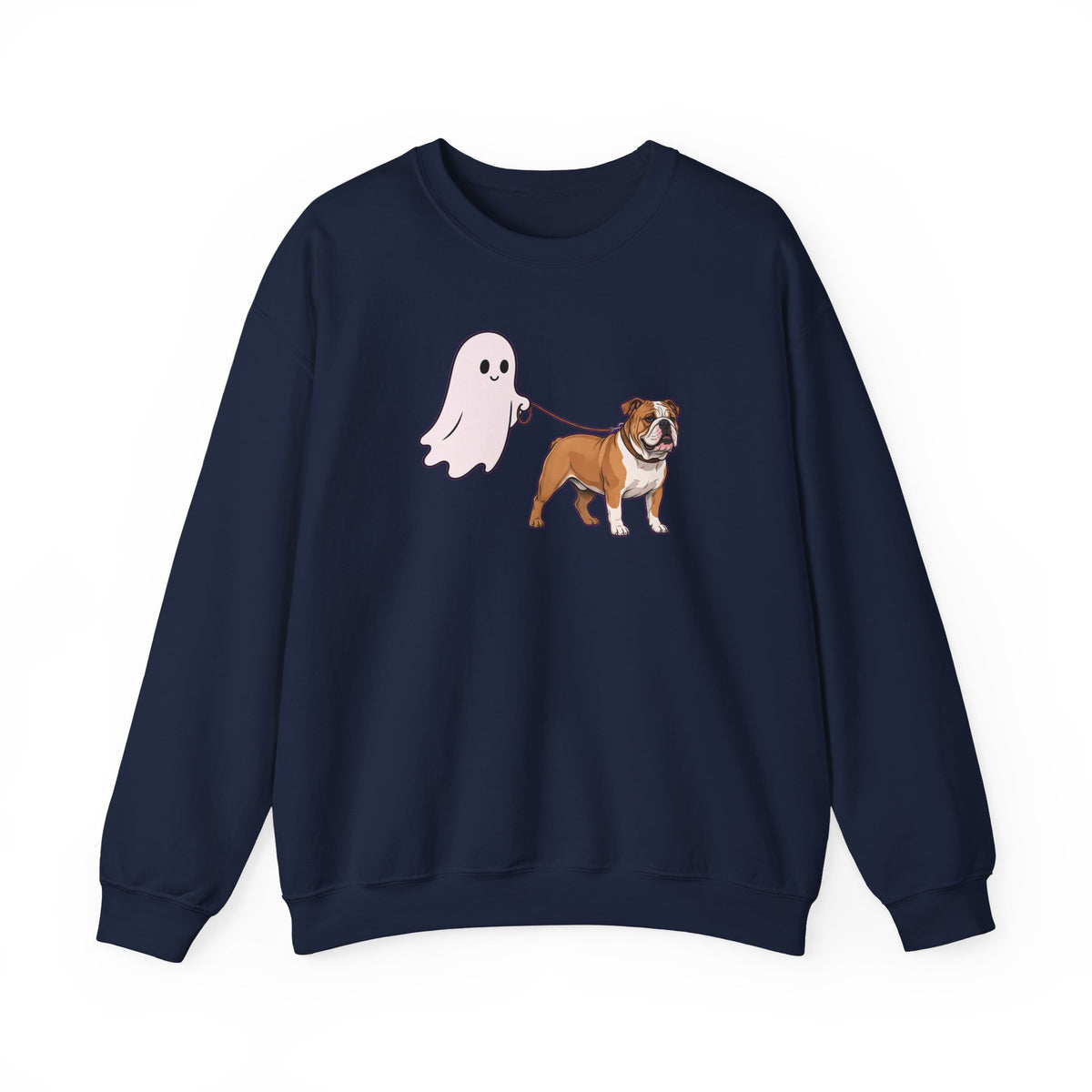 English Bulldog Ghost Walk Crewneck Sweatshirt Navy