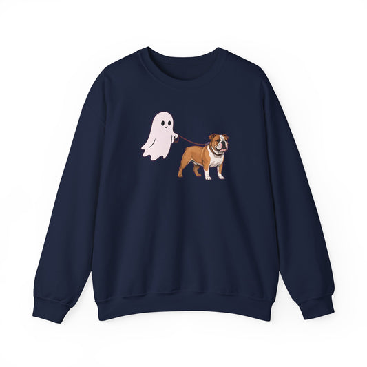 English Bulldog Ghost Walk Crewneck Sweatshirt Navy