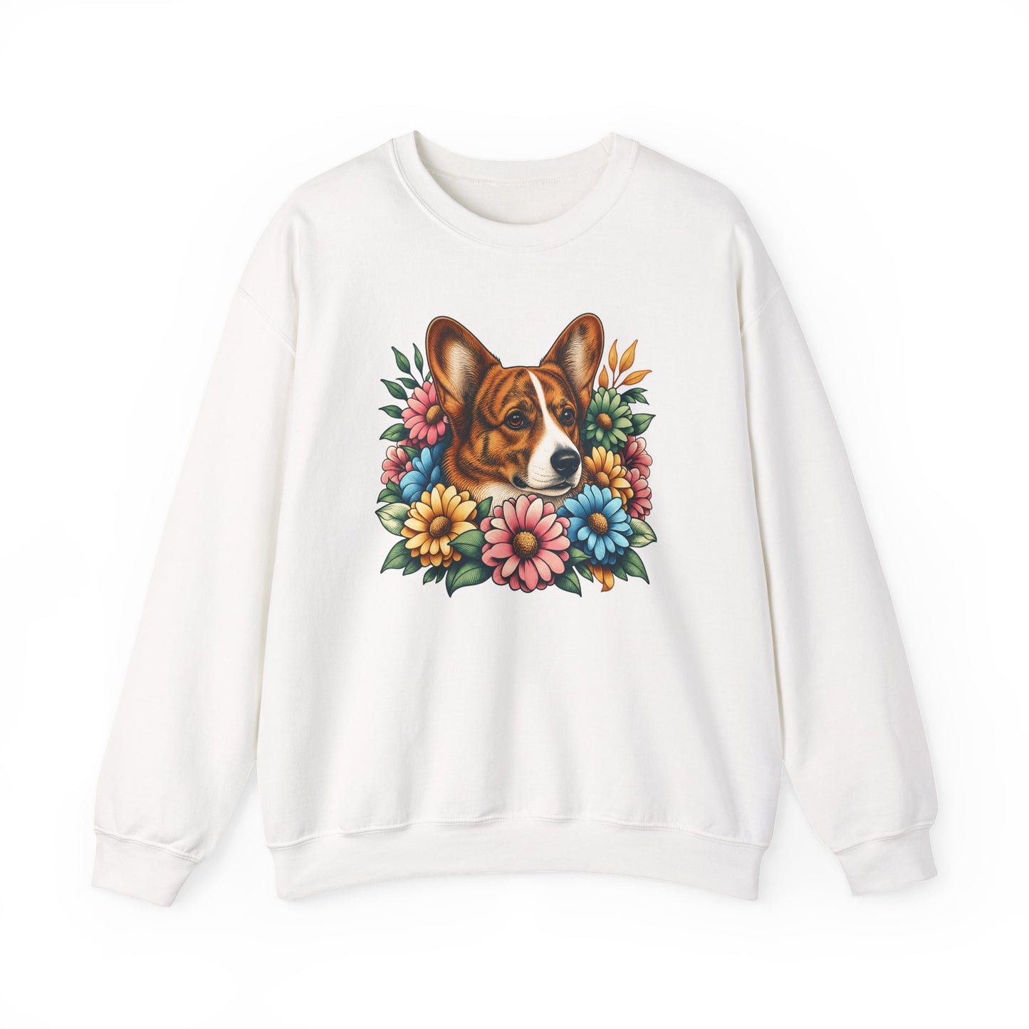 Cardigan Welsh Corgi Red Brindle Flowers Crewneck Sweatshirt