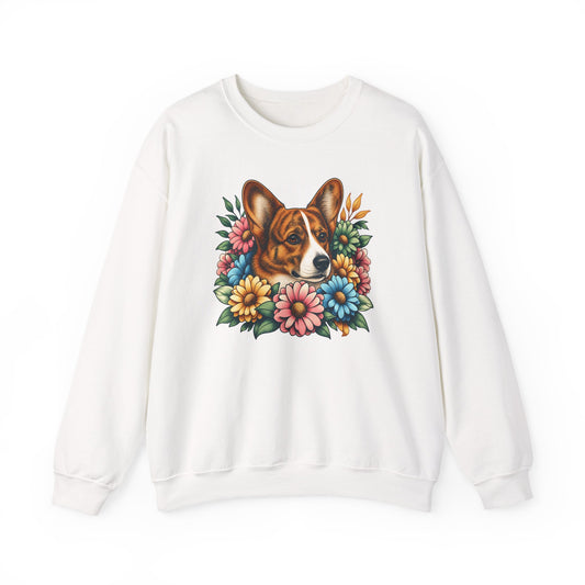 Cardigan Welsh Corgi Red Brindle Flowers Crewneck Sweatshirt