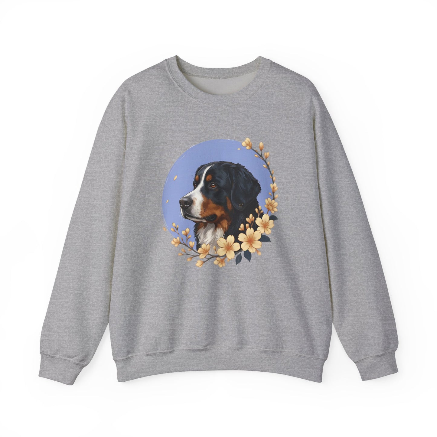 Bernese Mountain Dog Flowers Crewneck Sweatshirt Sport Grey