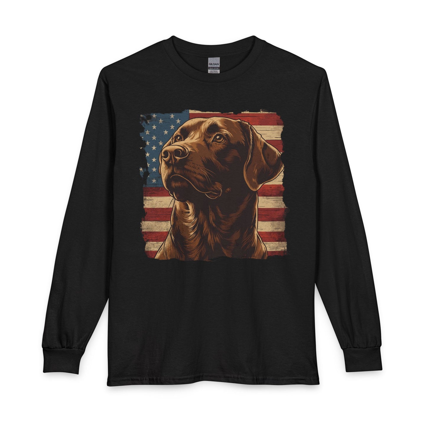 Chocolate Lab USA Flag Long Sleeve