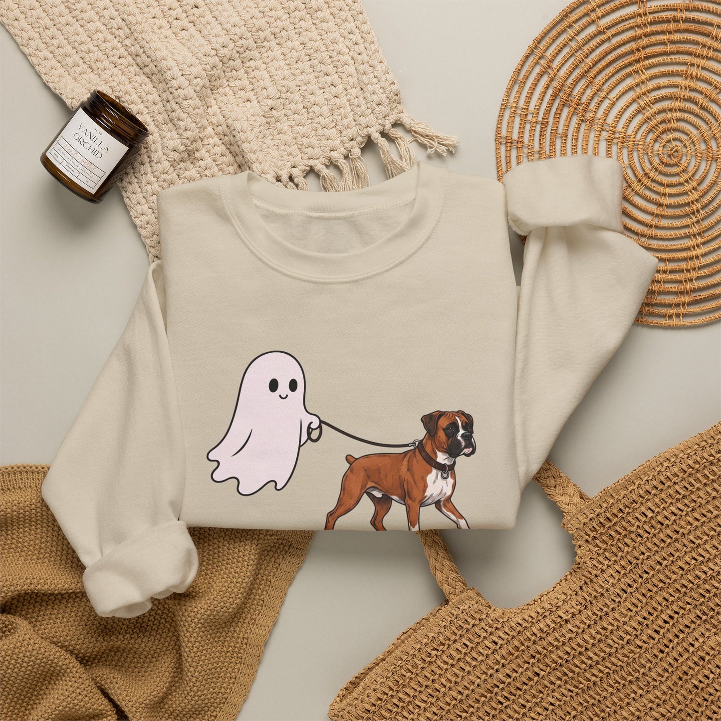 Halloween Ghost Boxer Crewneck Sweatshirt