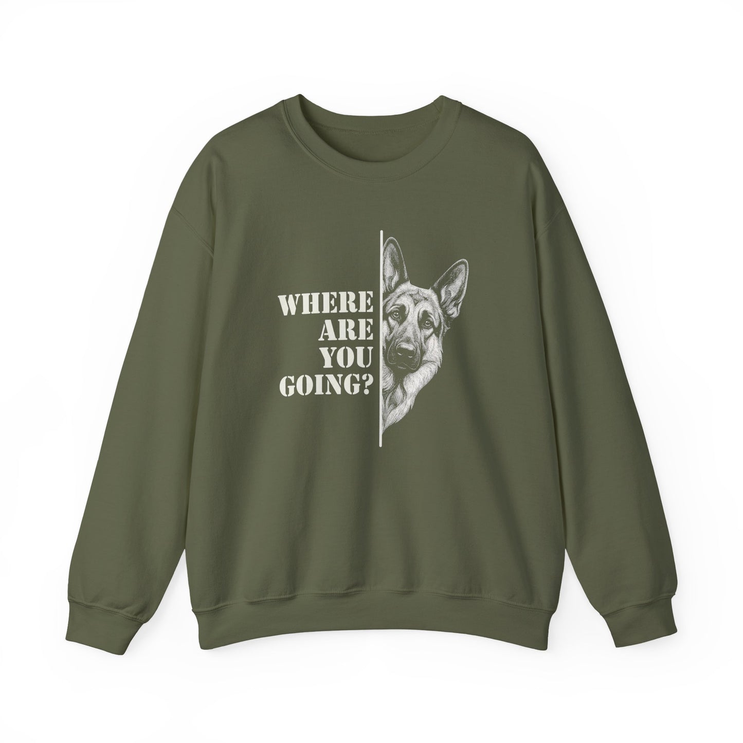German Shepherd Following Crewneck Sweatshirt Military Green